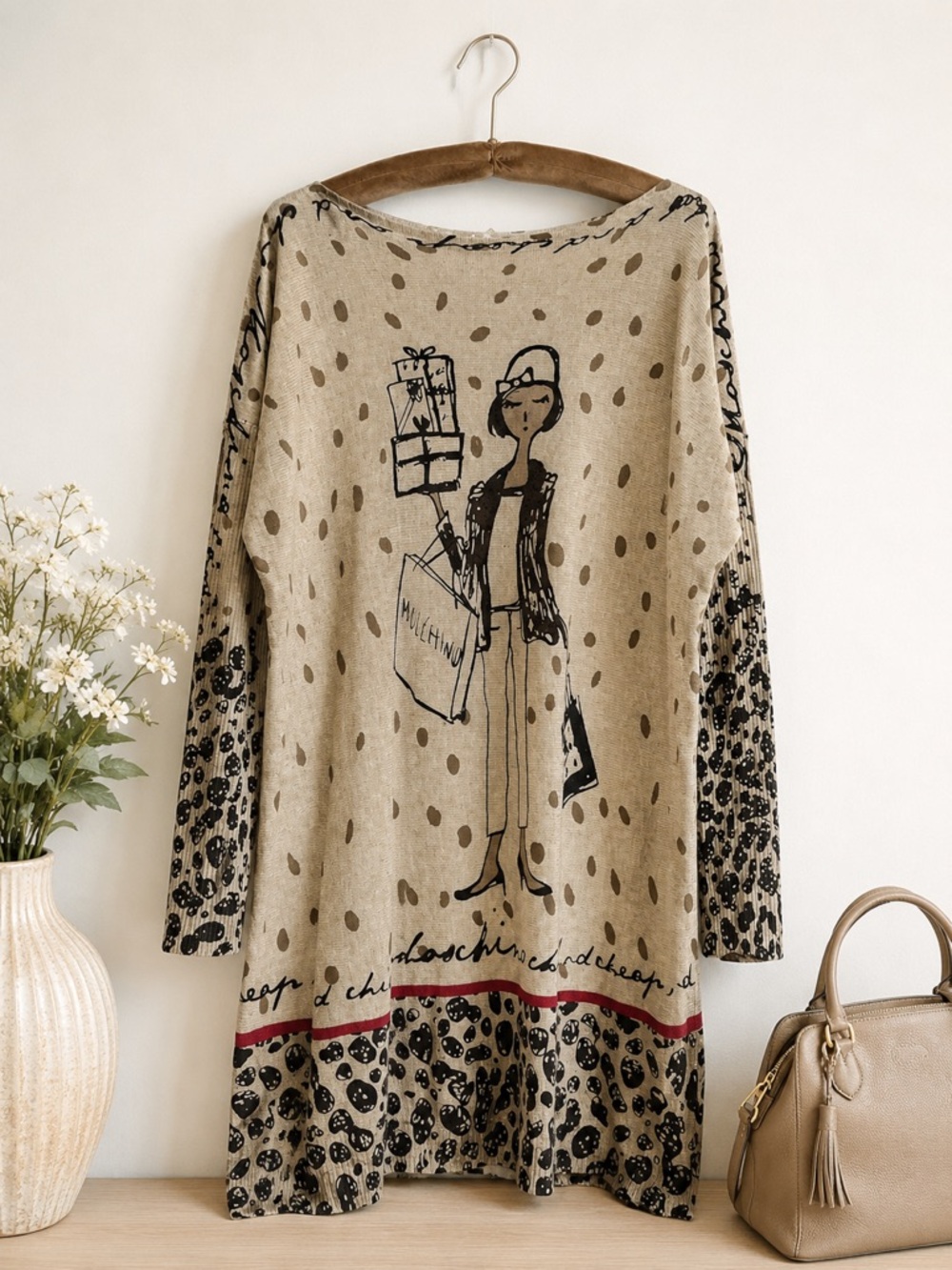 Orange Fashion Village Paris Chic Graphic Angora Blend Tunic Sweater L/XL